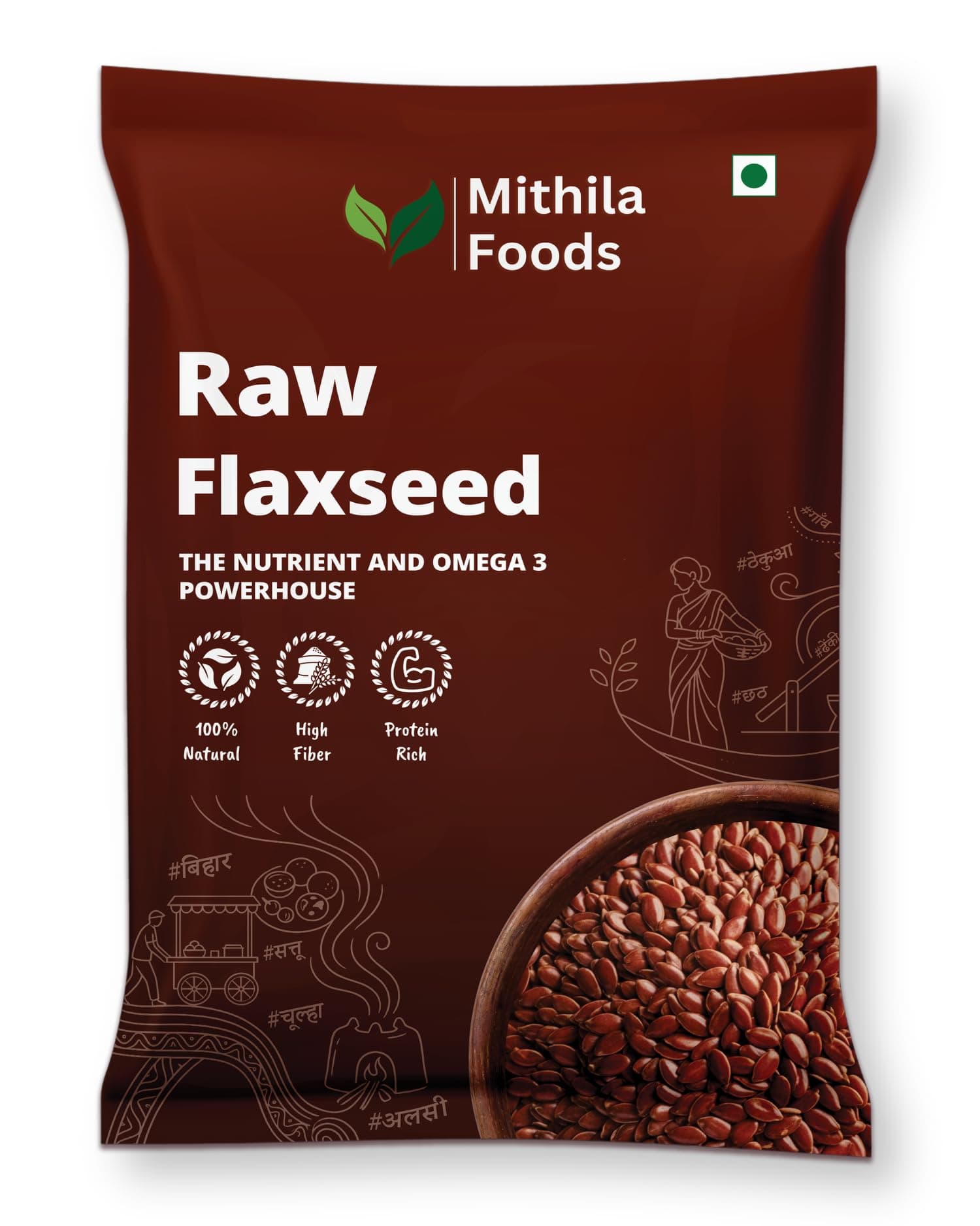 MITHILA FOODS 200g Premium Flax Seeds | Alsi Beej for Weight Loss, Hair Growth & Skin Care | High Protein, Omega 3 & Fibre Rich | Authentic Superfood from Bihar for Healthy Living & Daily Energy