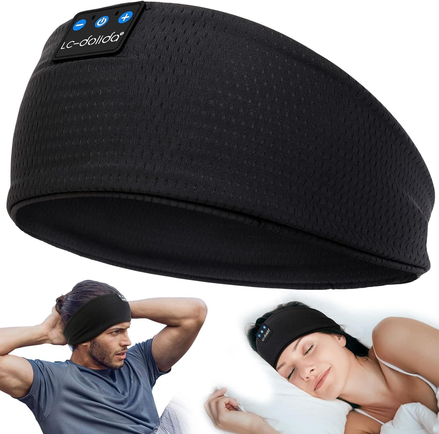 LC-dolida Bluetooth 5.4 Sleep Headphones Headband,Sports Headband Earphones Wireless with Speaker Microphone USB C,Ideal for Travel, Night Work, Side Sleeping and Office Use for Both Men and Women