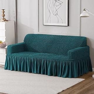 HOKIPO Elastic Stretchable Triple Seater Bubble Sofa Frill Cover, Teal (NEW-AR-5257-TL)