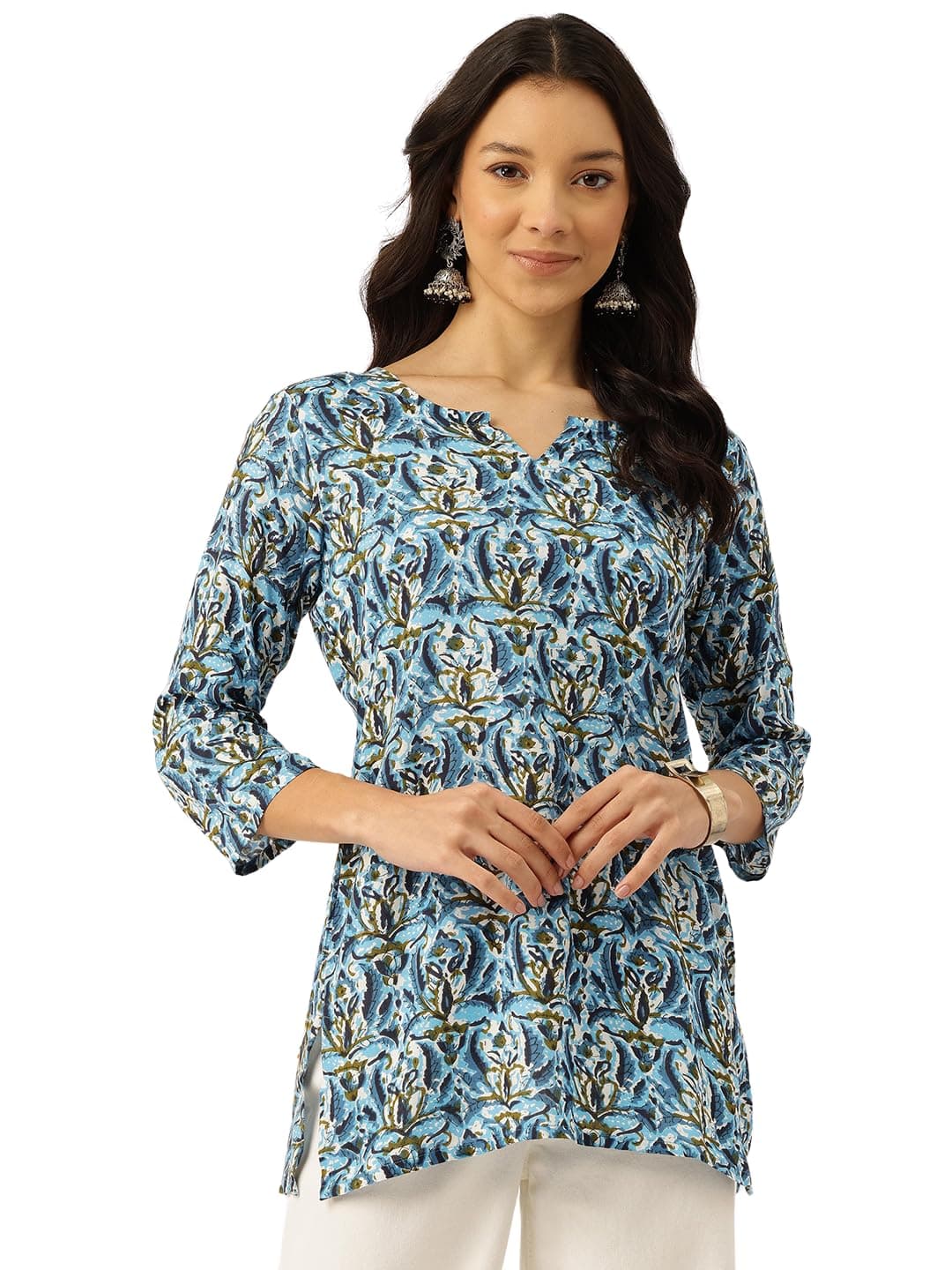feranoid 3/4 Sleeve Round Neck Vcut top Grey Colour