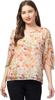 My Swag Women Top Pink Floral Printed Stylish Regular Fit Half Sleeve Casual Summer Wear Western Attractive Round Neck Top for Women & Girls