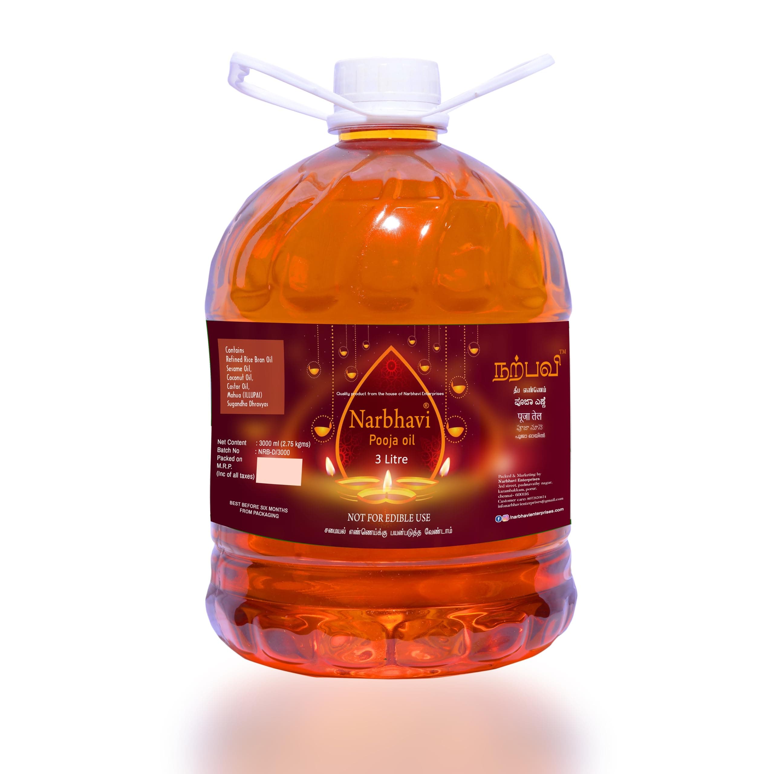 Narbhavi Pure Panchguna Deepam Pooja Oil | Til Oil for Pooja | Daily Pooja oil | Pooja Lamp Oil | with Jasmine Fragrance, Deepam/Diya/Lamp Oil 3Litre…