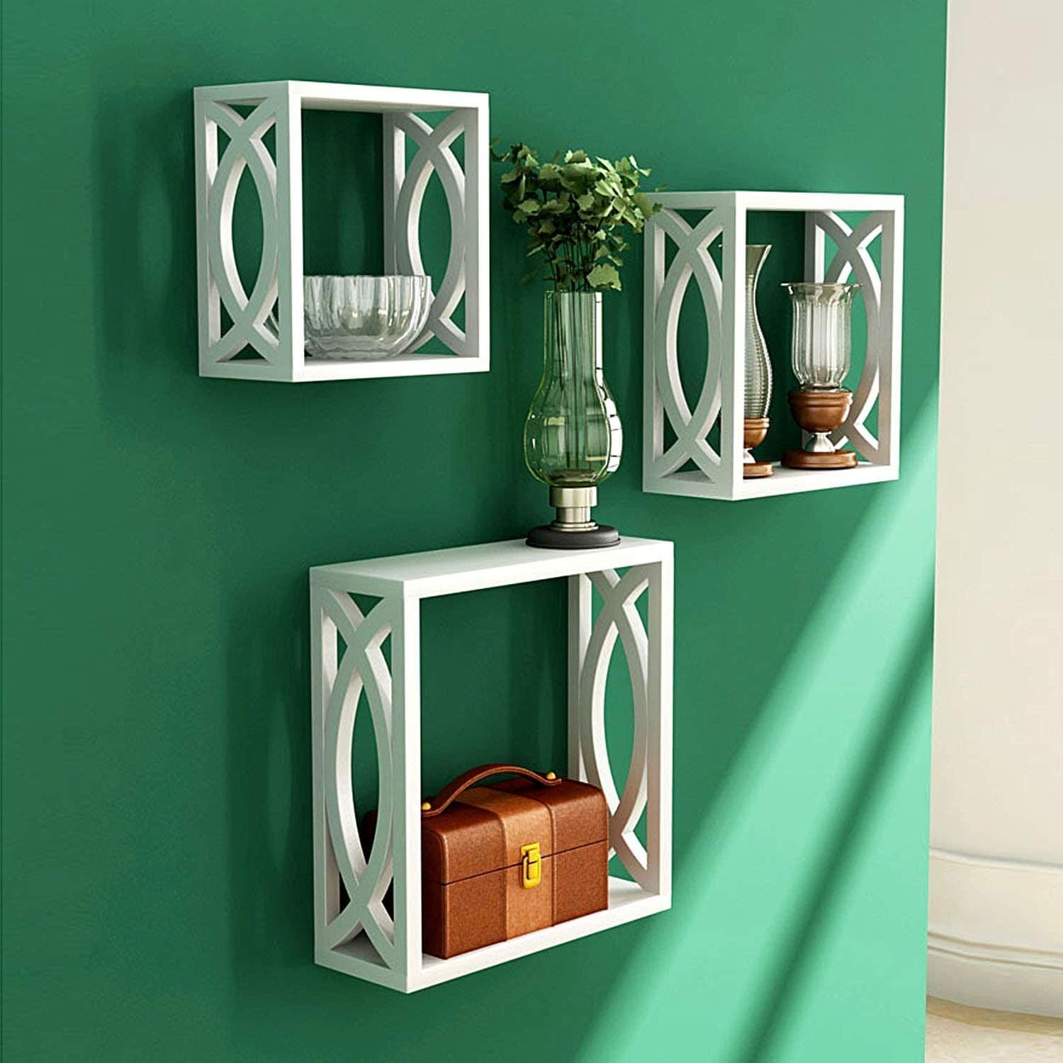 FURNIFOX Wall Mpount Wall Shelf Floating Shelf Decorative Display Set of 3 Square Wall Rack Shelves Living & Bed Room Decor (White)