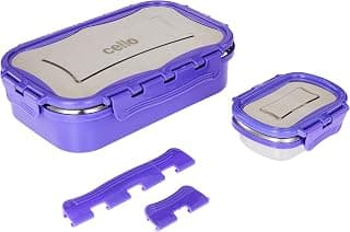 CELLO Thermo Click Big Stainless Steel Lunch Box 975ml with Inner Small Container 175ml For Daily Use Violet | Leakproof Airtight Clip Lock Stainless Steel Tiffin Box For School Kids, College & Office