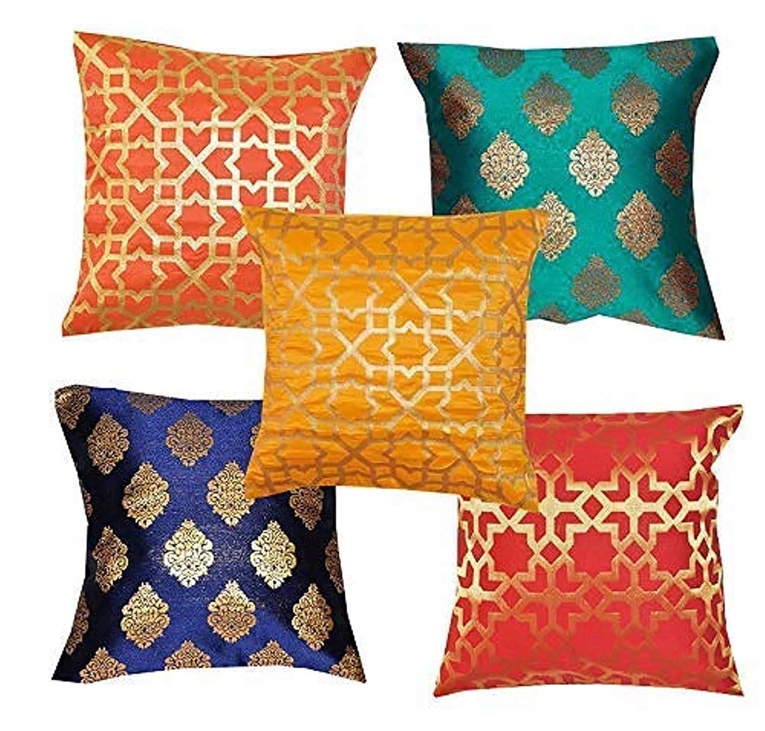 PINK PARROT Dupion Jacquard Silk Cushion Cover (12x12-inch) - Set of 5 Pieces,200TC