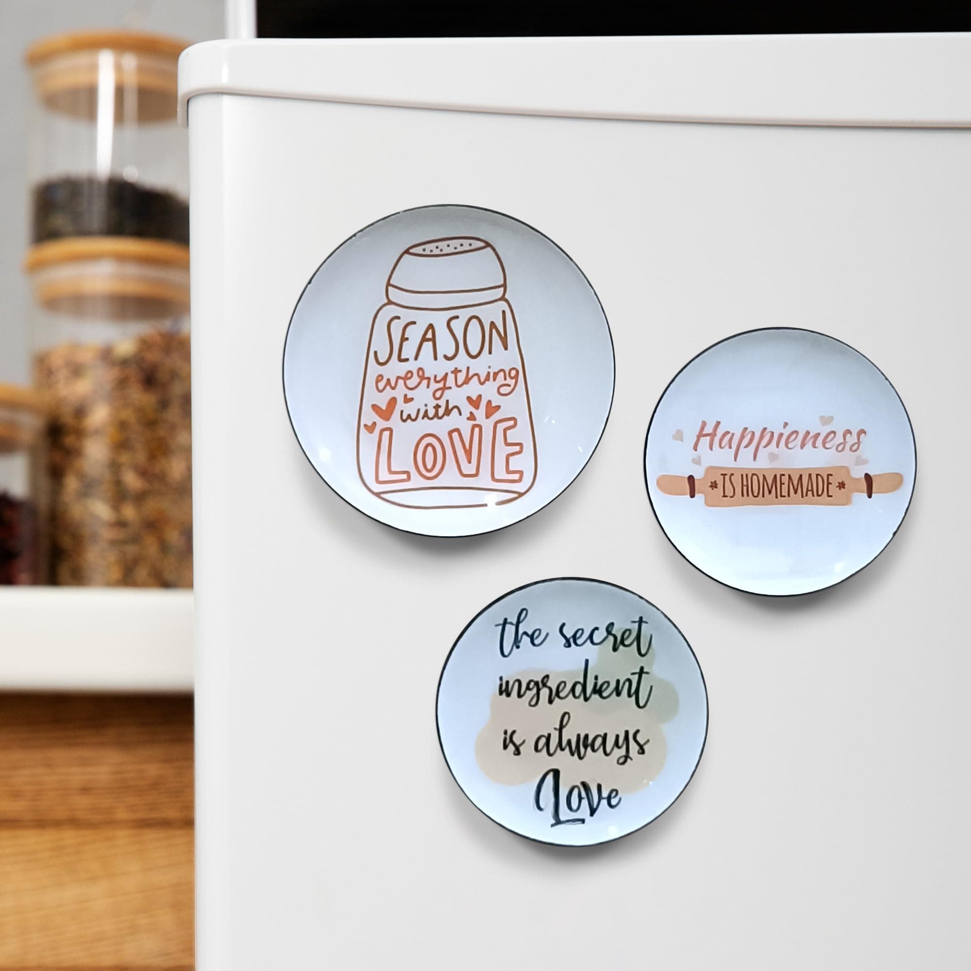 Amazon Basics Kitchen Quotes Metal Decorative Fridge Magnet | Gift Items for Women and Men | Home Decoration Gift Item | Set of 3 | Stylish Fridge Magnet 1x9 CM, 1x7 CM