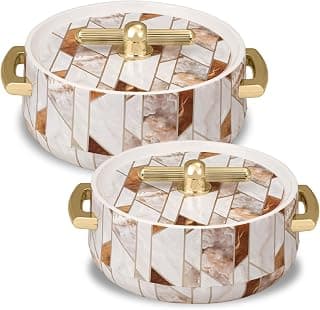 SELVEL Elegance Casserole | Advanced PU Insulation | Elegant Design Hot Pot | Hot Case Keeps Food Hot & Fresh for Hours | Serve Chapati, roti, Biryani and More (Royal Ceramica, Set Of 2 (1200 Ml & 700 Ml))