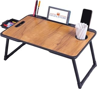 DIVIJA STORE Foldable Wooden Laptop Table | Adjustable Multipurpose Study Table with Drawer, Mobile/Tablet Stand | Portable Writing Desk for Office, Home, School & Work from Home (US COTTED Wood)