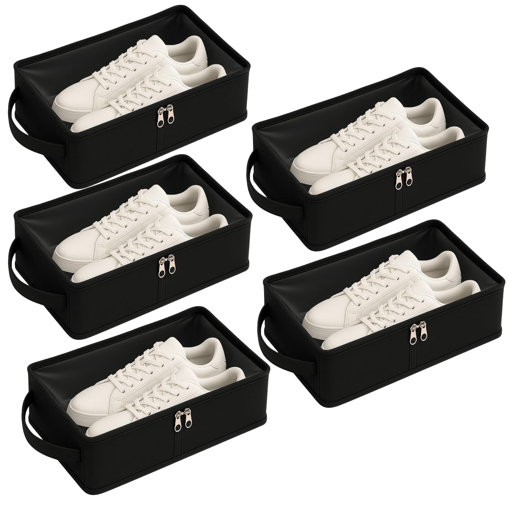 SRAJANAA Black Shoe Bag for Travel & Storage, Travelling Shoes Cover, Portable Dustproof Pouch, Sneaker Box, Transparent Home Organiser Boxes, Protector from Rain – Set of 5 (32 X 10 X 18 cm)