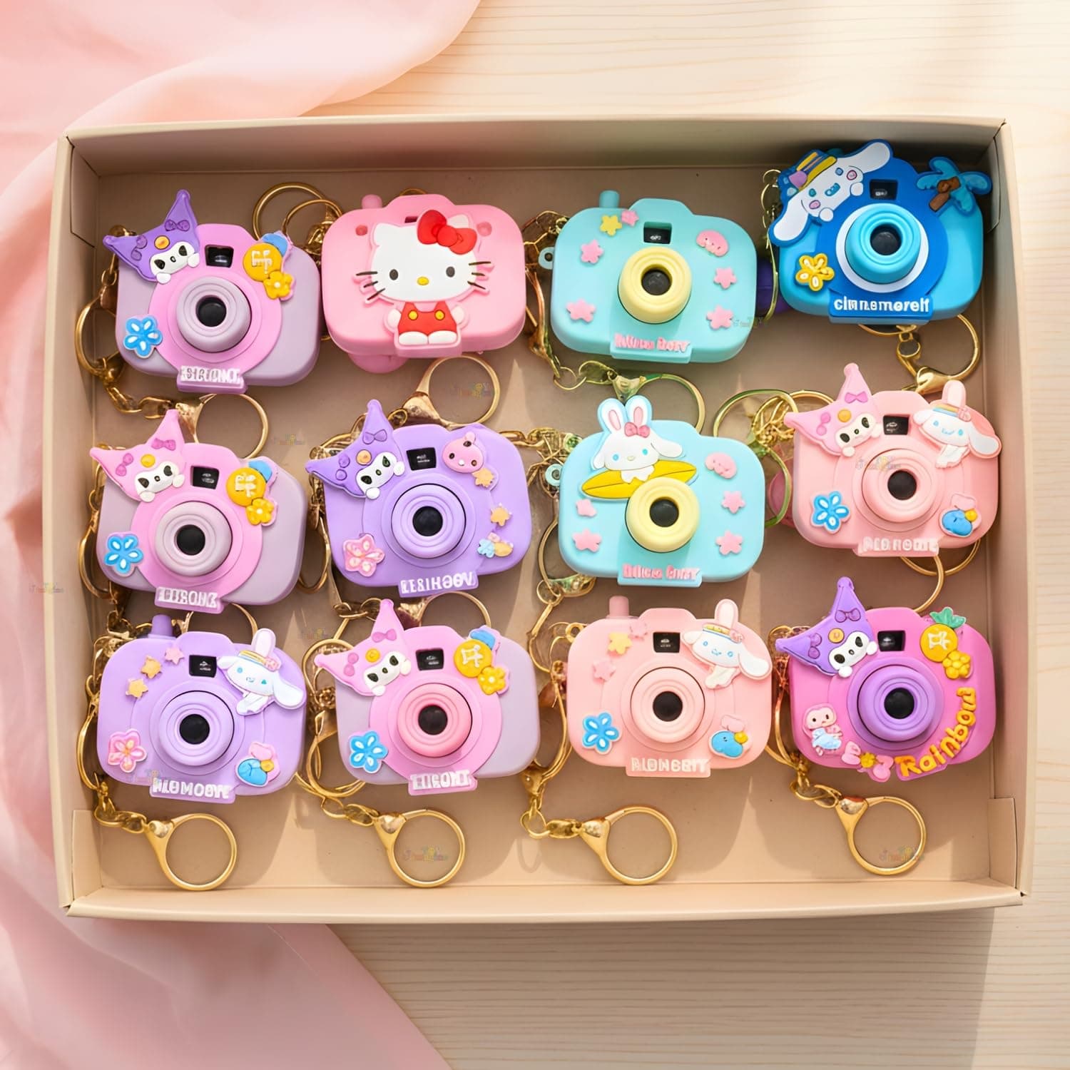 Toy Imagine Cute Cartoon Projection Camera Keychain Mini 2-in-1 Projector Toy with Image Slide Show Cartoon Design Keyring Return Gift for Kids Assorted Design (Pack of 12)