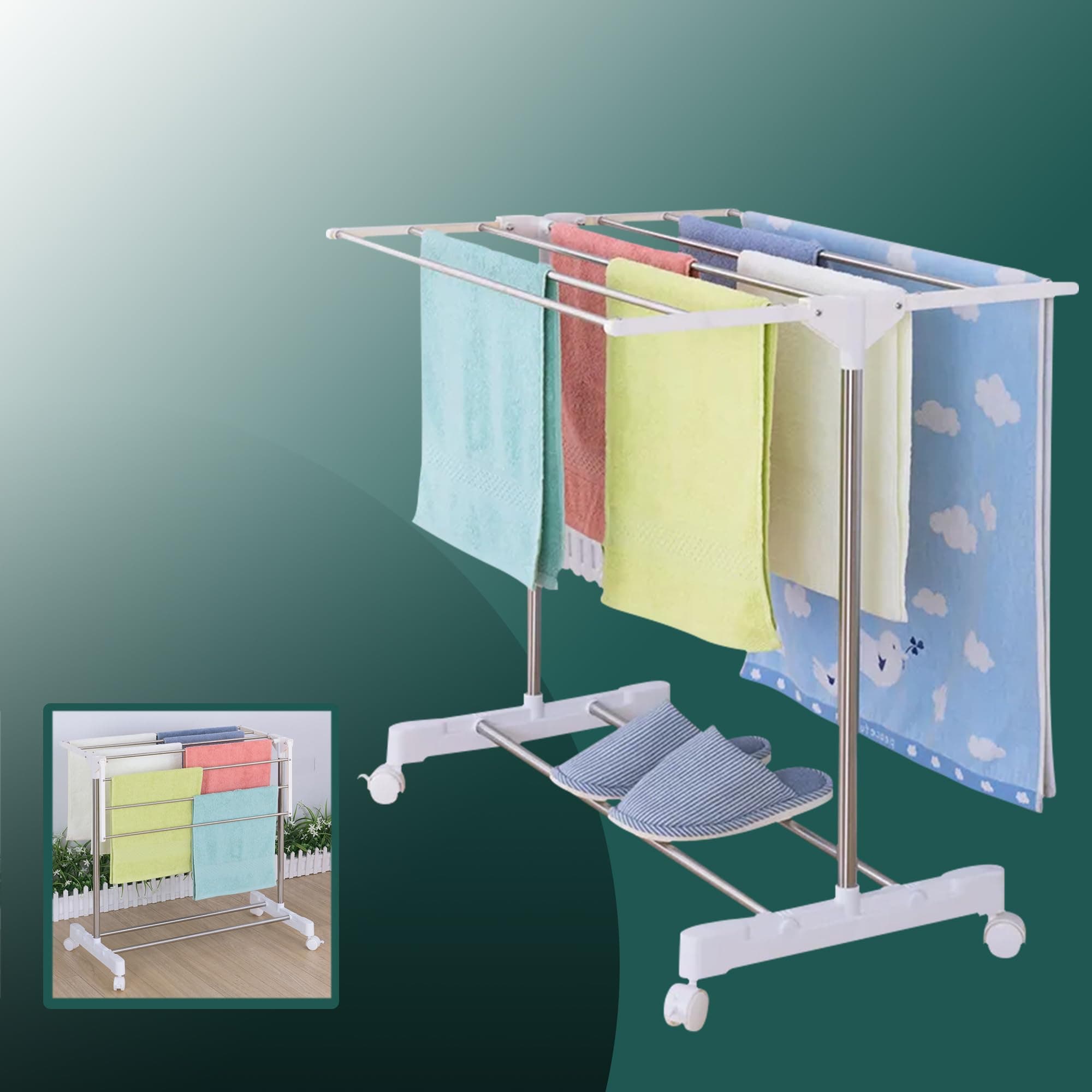 Belanto Plastic Portable Double Pole Telescopic Clothes Drying Rack,Foldable Clothes And Garment Hangingclothes Drying Stand,Laundry Drying Stand With Wheels For Balcony Indoor And Outdoor Home Room