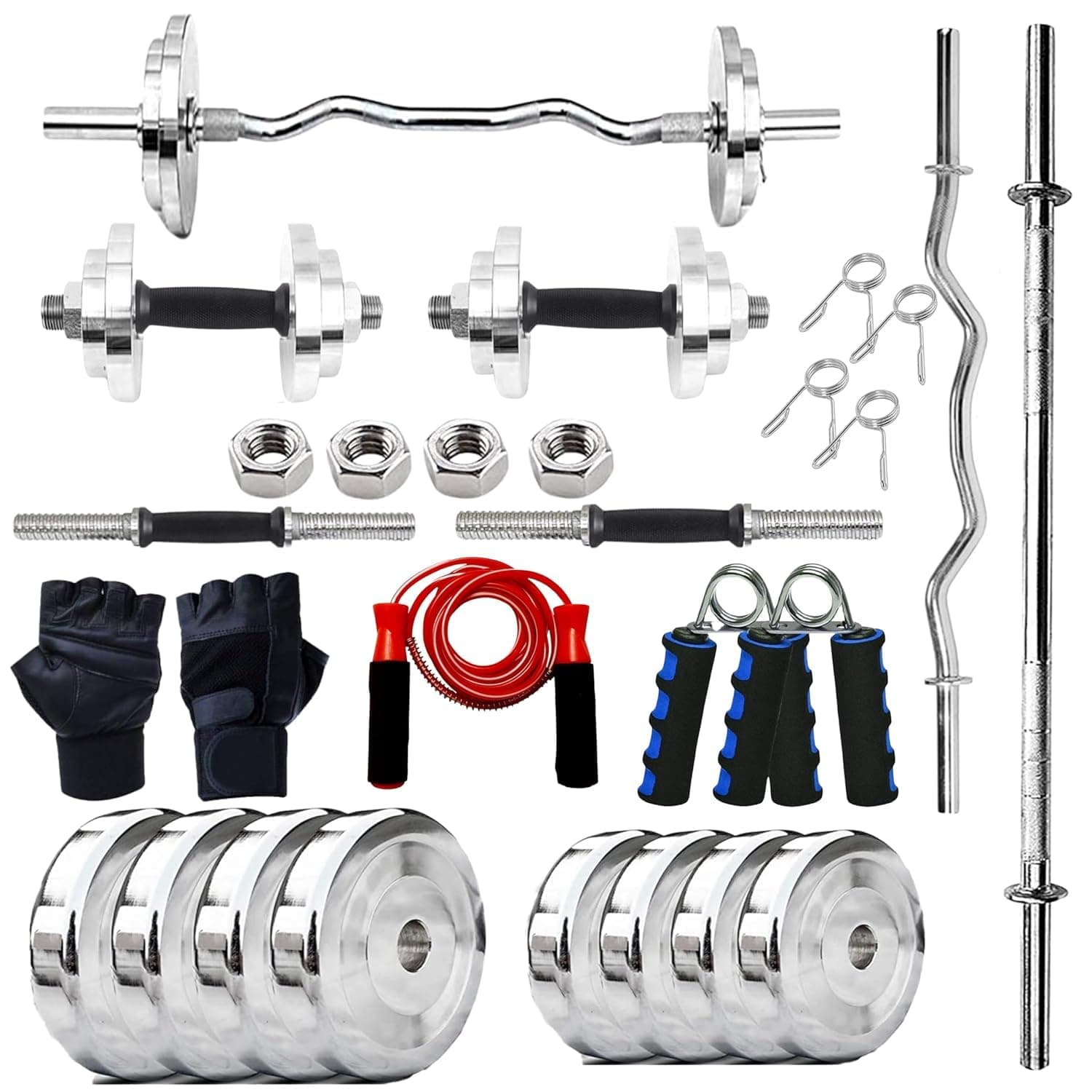 VAISHNAVI FITNESS 20KG Steel Weight Plates Combo | 5Ft Straight Rod & 3Ft Curl Rod (23mm) | Pair of Steel Dumbbell Rods | Gym Accessories Kit for Home Gym, Strength Training & Fitness Workout