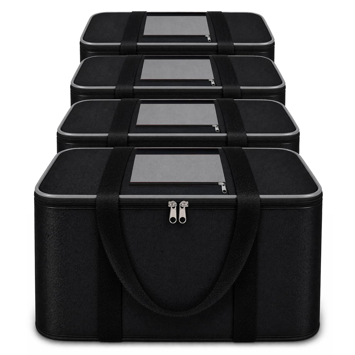 DALUCI Underbed Storage Bags for Clothes Pack of 4 Large Moisture Proof Organizer with Zipper Non Woven Foldable Storage Bag for Blanket Saree Wardrobe 54 x 46 x 28 cm (Black & Grey - Large, 4 Pack)