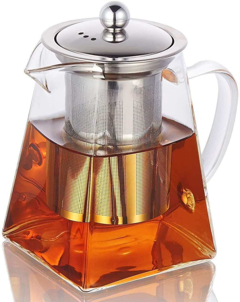 ZROY ENTERPRISE Borosilicate Glass Tea Pot with Heat Resistant Stainless Steel Infuser Perfect for Tea and Coffee Maker, Clear Glass Kettle (Square Kettle, 750 ml)