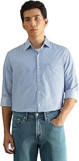 Arrow Men's Vertical Stripes Full Sleeves Slim fit Semi-Cutaway Collar Cotton Shirt