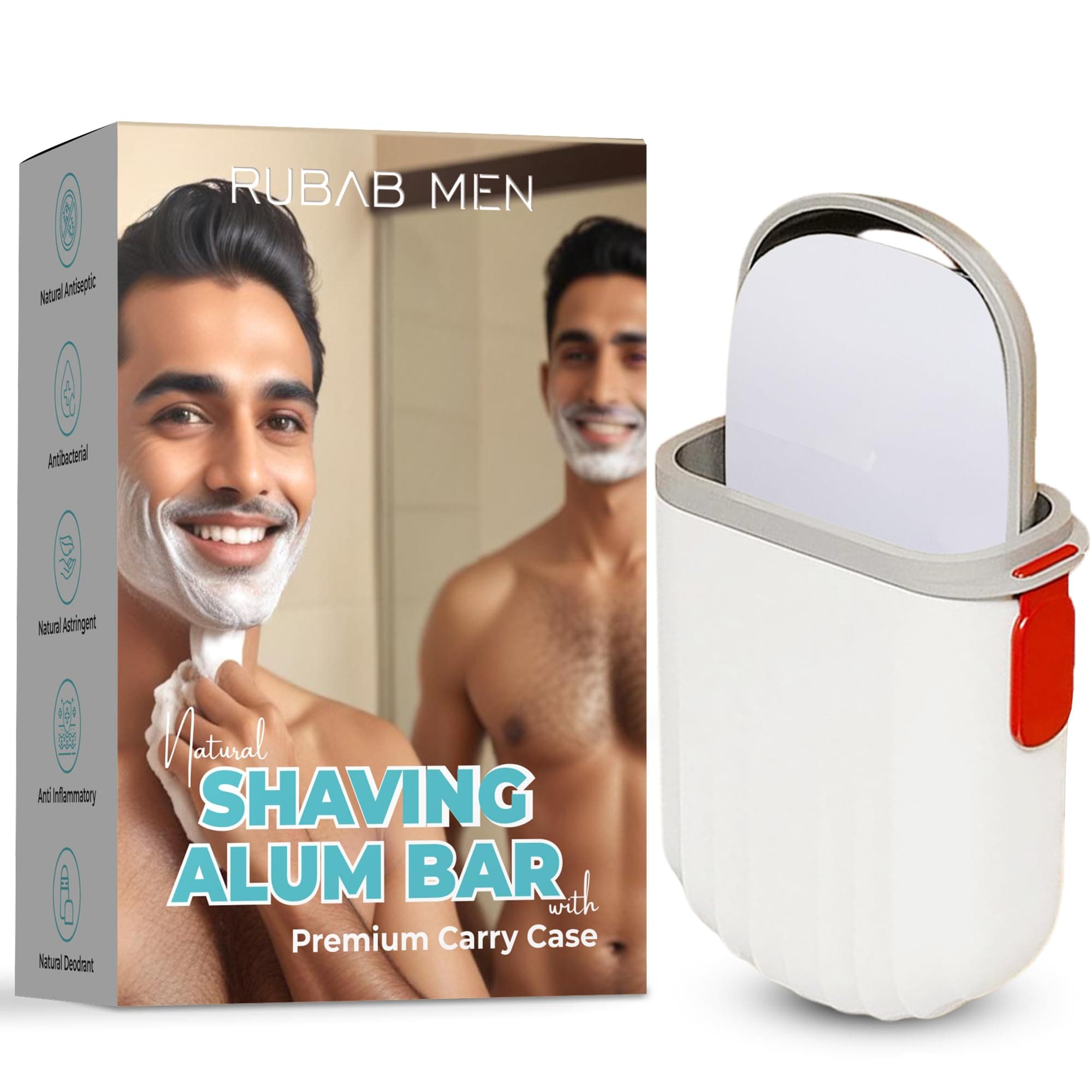 RUBAB MEN All Natural After Shave Alum Bar with Travel Case| 100g