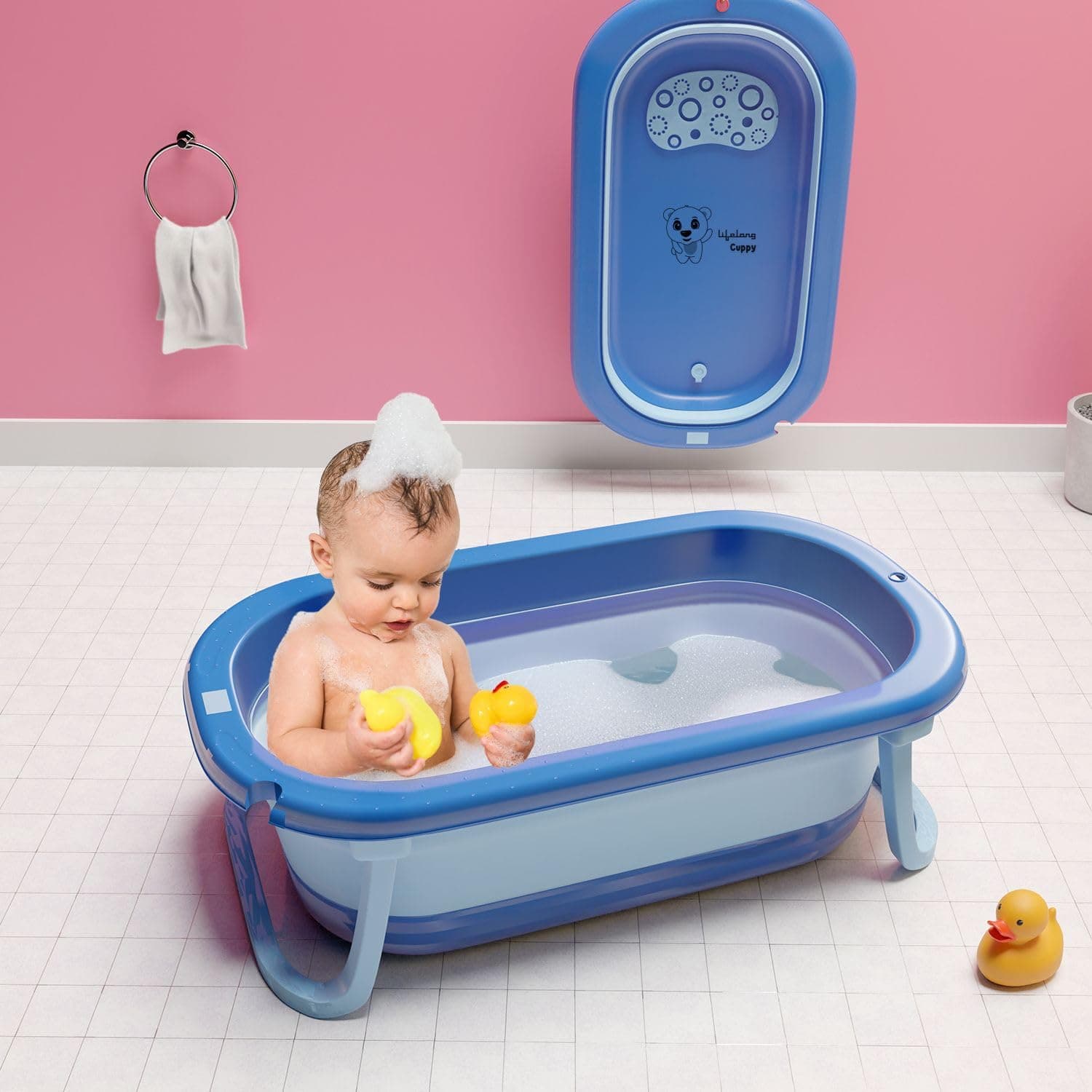 Lifelong Cuppy Foldable Baby Bath Tub for 0–5 Years | Spacious Bathtub for Baby Newborn to Toddler | Anti‑Skid Non‑Slip, Strong Foldable Legs, Easy Drain & Store for Boys & Girls (LLCBBT22)