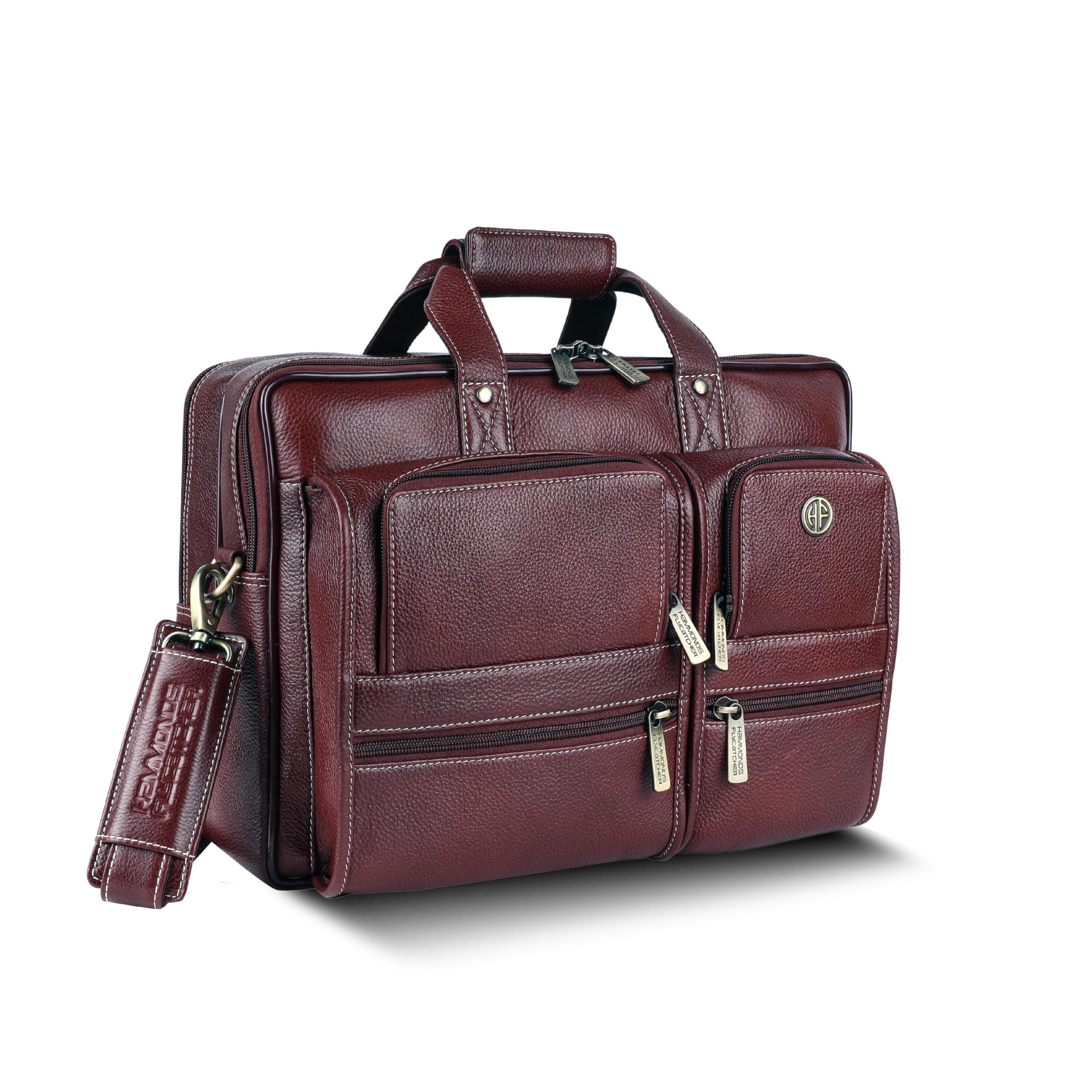 HAMMONDS FLYCATCHER Genuine Leather Office Bag for Men, Premium 15.6 Inch Laptop Bag for Men, Multi Compartments & Adjustable Strap, Ideal for Office, Travel, Daily Use - 1 Year Warranty - Brown