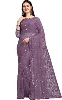 LOROFY Women's Brasso Net Saree With Blouse