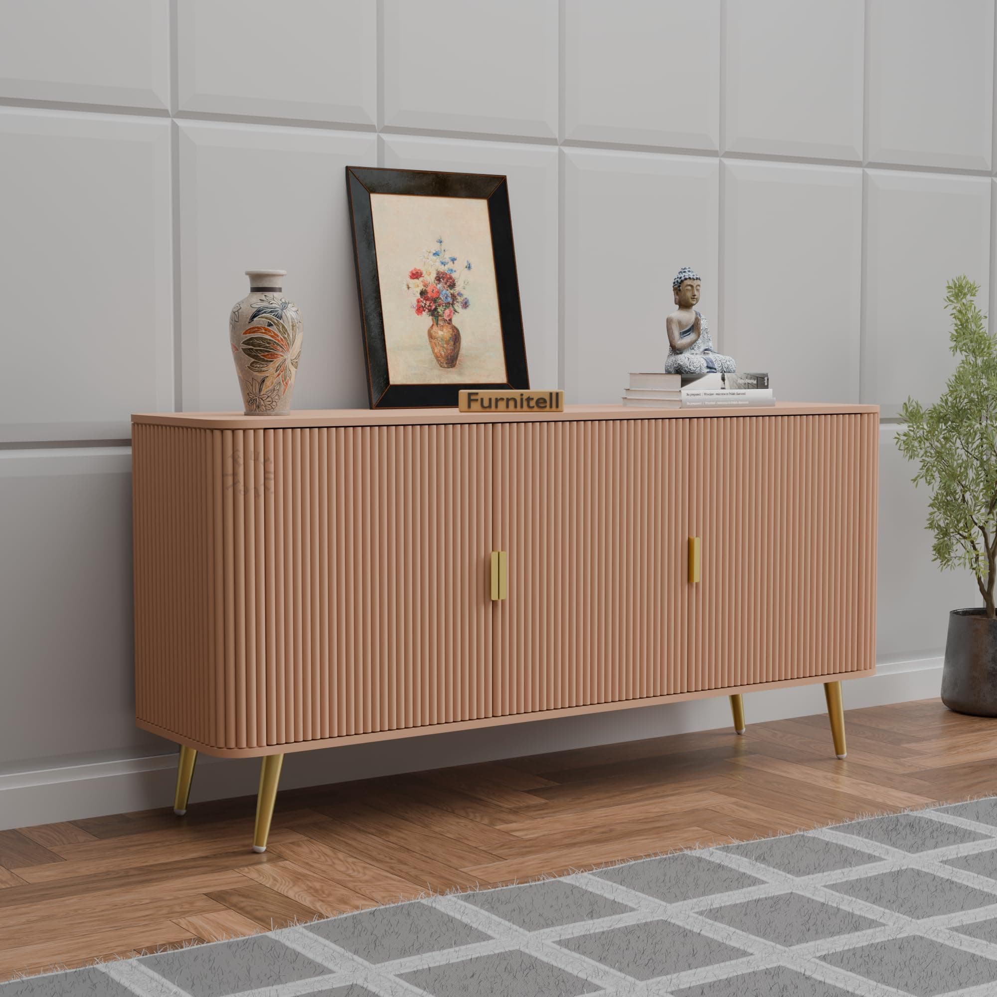 GCA1 WOODZONE Wooden Sideboard Cabinet for Living Room | Side Board Crockery Cabinet with 3 Doors Storage for Dining, Drawing and Home Office | HDMR Premium Wood & Iron, Taupe