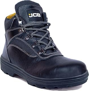 JCB Excavator Light Weight Safety Shoes for Man | Genuine Leather High Ankle Boot | Steel Toe Cap | SRC Antislip | Double Density, Antistatic & Abrasion Resistance | Black | Size 6-10 UK