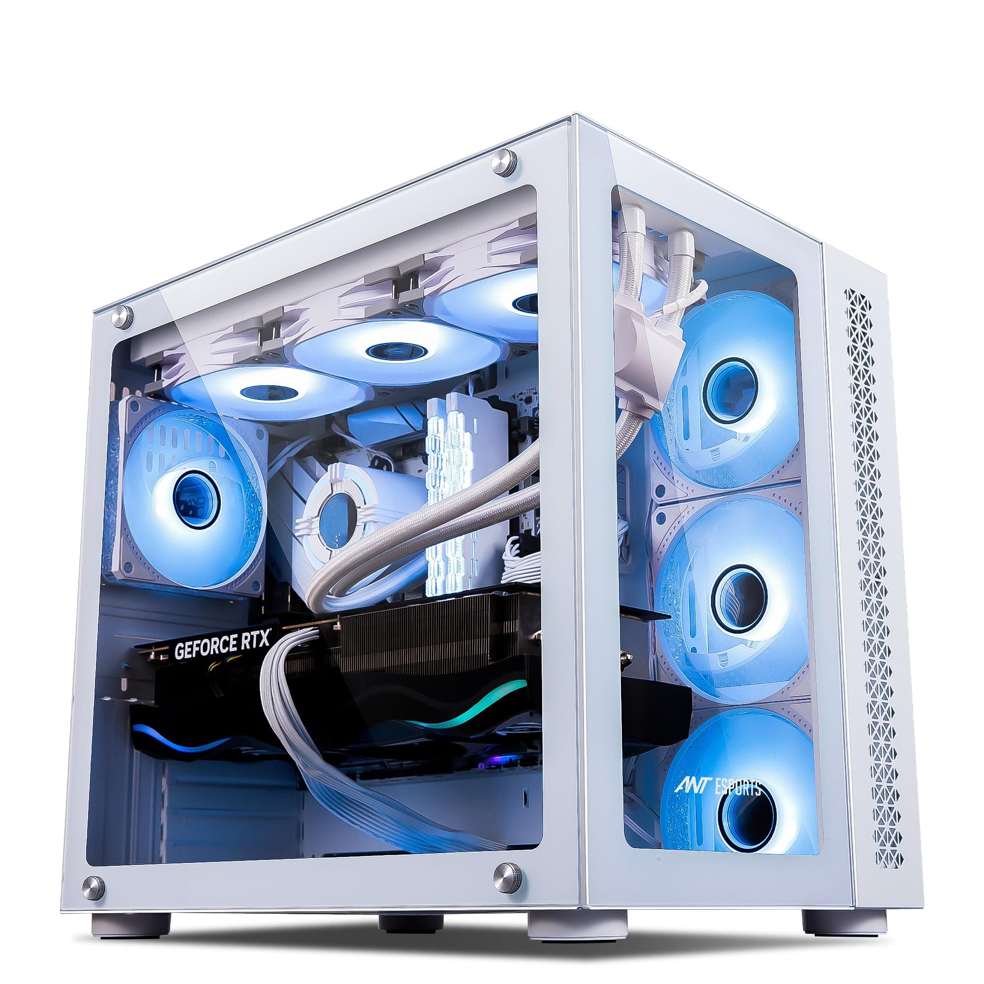 Ant Esports Crystal Mid-Tower Gaming PC Cabinet – White | Dual Chamber Panoramic Tempered Glass | Supports E-ATX, M-ATX, ITX | 4 Pre-Installed Fans | High Airflow PC Case for High-End Builds