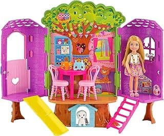 Barbie Chelsea Doll and Treehouse Playset with Pet Puppy, Dollhouse Includes Furniture and Slide, 10+ Accessories