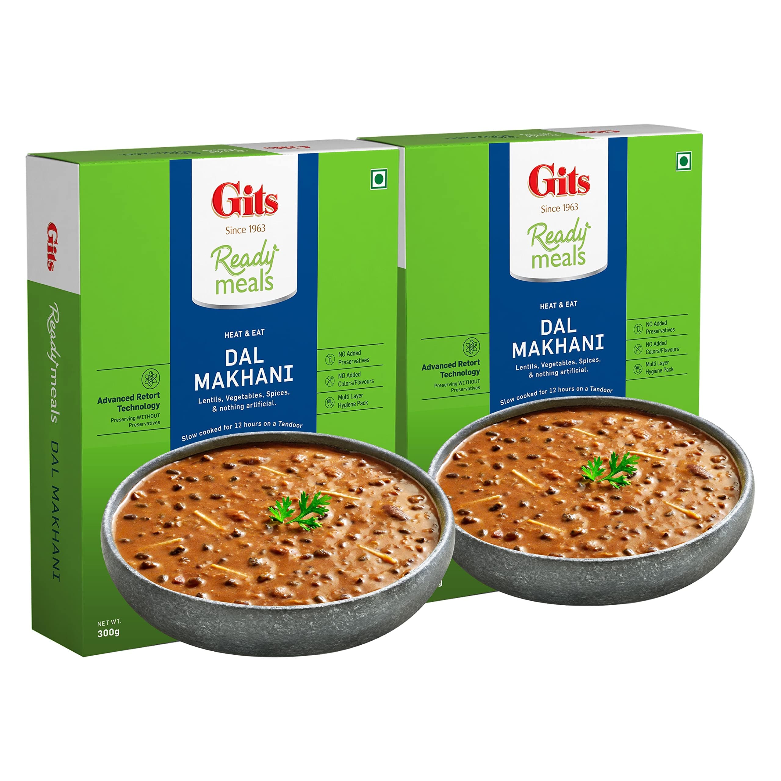 Gits Ready to Eat Dal Makhani, Pure Veg, Heat and Eat, Microwaveable, 600g (Pack of 2 X 300g Each)