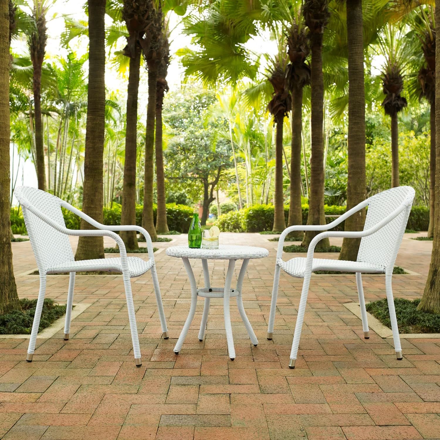 DEVOKO Outdoor 3 Piece Waterproof White Rattan Chairs & Table Ideal for Garden, Balcony, Poolside, Terrace, Living Room, Lawn, Deck