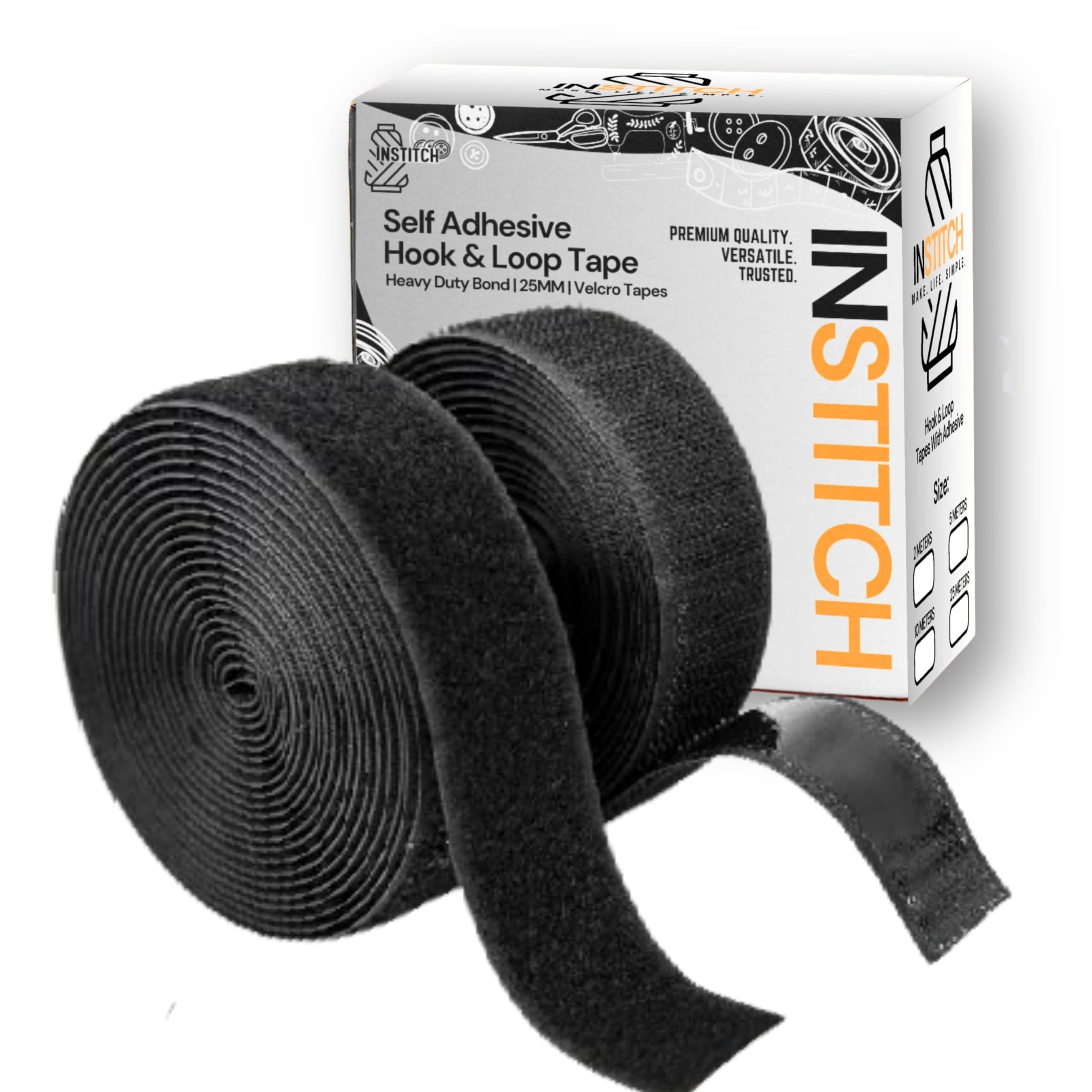 INSTITCH Self-Adhesive Hook and Loop Tape, Adhesive Tapes (25mm) (25 Meter) | Hook & Loop Tapes Roll, Perfect for DIY | Home, Office, School, and Crafting |, Crafting & Wall Hanging
