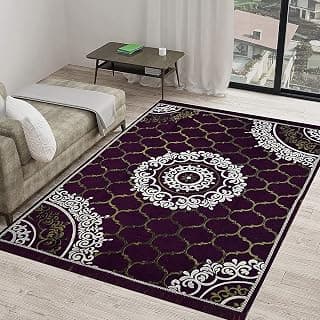 Designer Superfine Exclusive Velvet Chenille Carpet/Area Rug/Bedside Runner, Chenille Living Room Carpet, Durries in Zaal Style (Purple, 3x5 Feet)