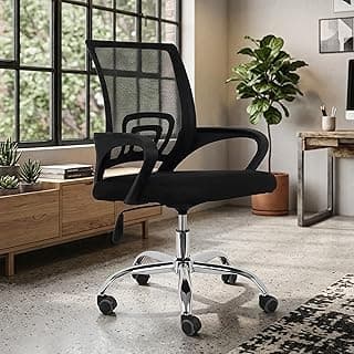 Casa Copenhagen Mesh Mid Back Office/Study/Computer/Revolving/Desk Chair for Work from Home -Metal Base, Height Adjustable Seat - Black & Black Handle