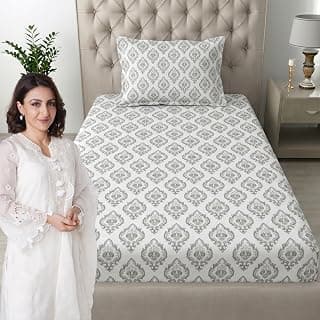 Mafatlal Grace Classic Single Bedsheet | 186 TC | 60x90 Inch | Long Lasting Cotton with Rich Feel | Comfortable & Stylish Print Design | Classic Grey