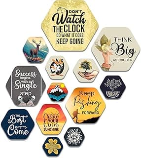Artvibes Think Big Hexagon Shape MDF Wooden Wall Decor Items | Quotes Decor Item | Motivational Wall Decor | Wall Accent | Graphic Art | Gift Items | Office Wall Decoration Items (WPS_222N), Set of 13