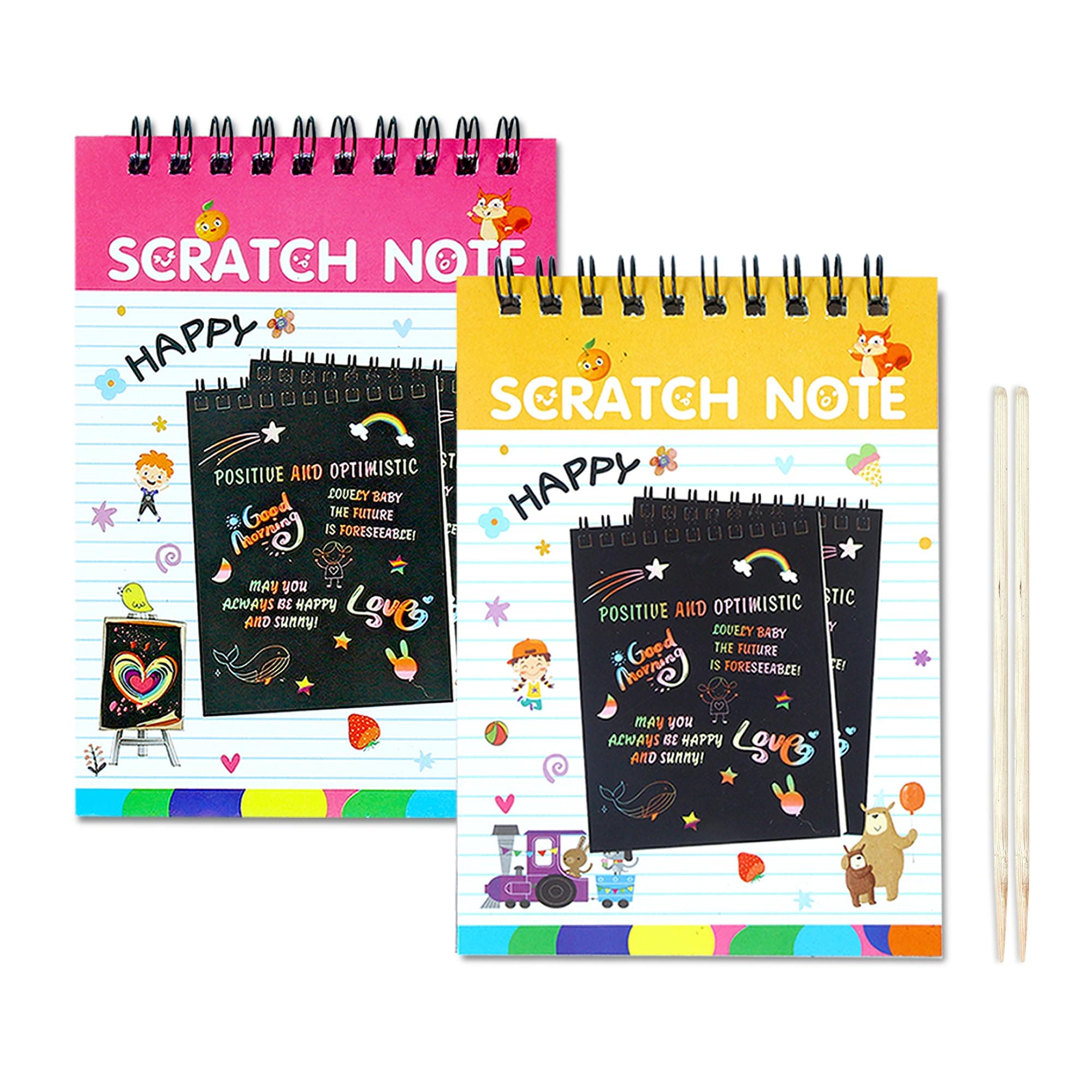 GLUN® Scratch Notepad for Kids, Theme A1 Pack of 2 with Magical Rainbow Color Sheets