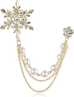 PANJATAN Men's Stone Studded Snowflake Brooch with Three Chains – Elegant Lapel Pin for Sherwani, Indo Western, Suit, Blazer & Kurta