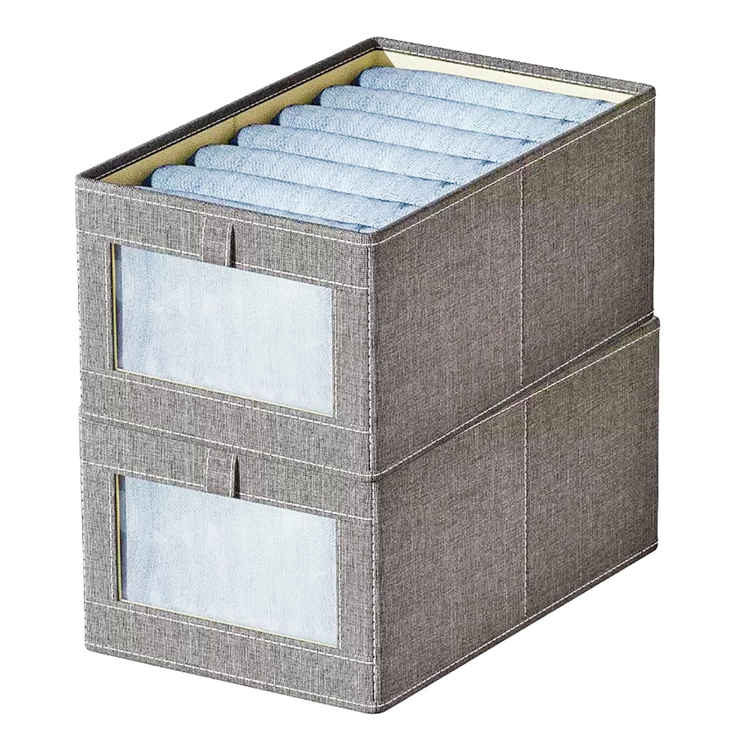 House of Quirk Durable & Versatile Closet Drawer Organizers & Storage Baskets,Rectangle Storage Boxes,Fabric Storage Containers For Pants,Shirt,Sweaters,Bra Panty,Socks(Grey,Pack of 2),44x30x20 cm