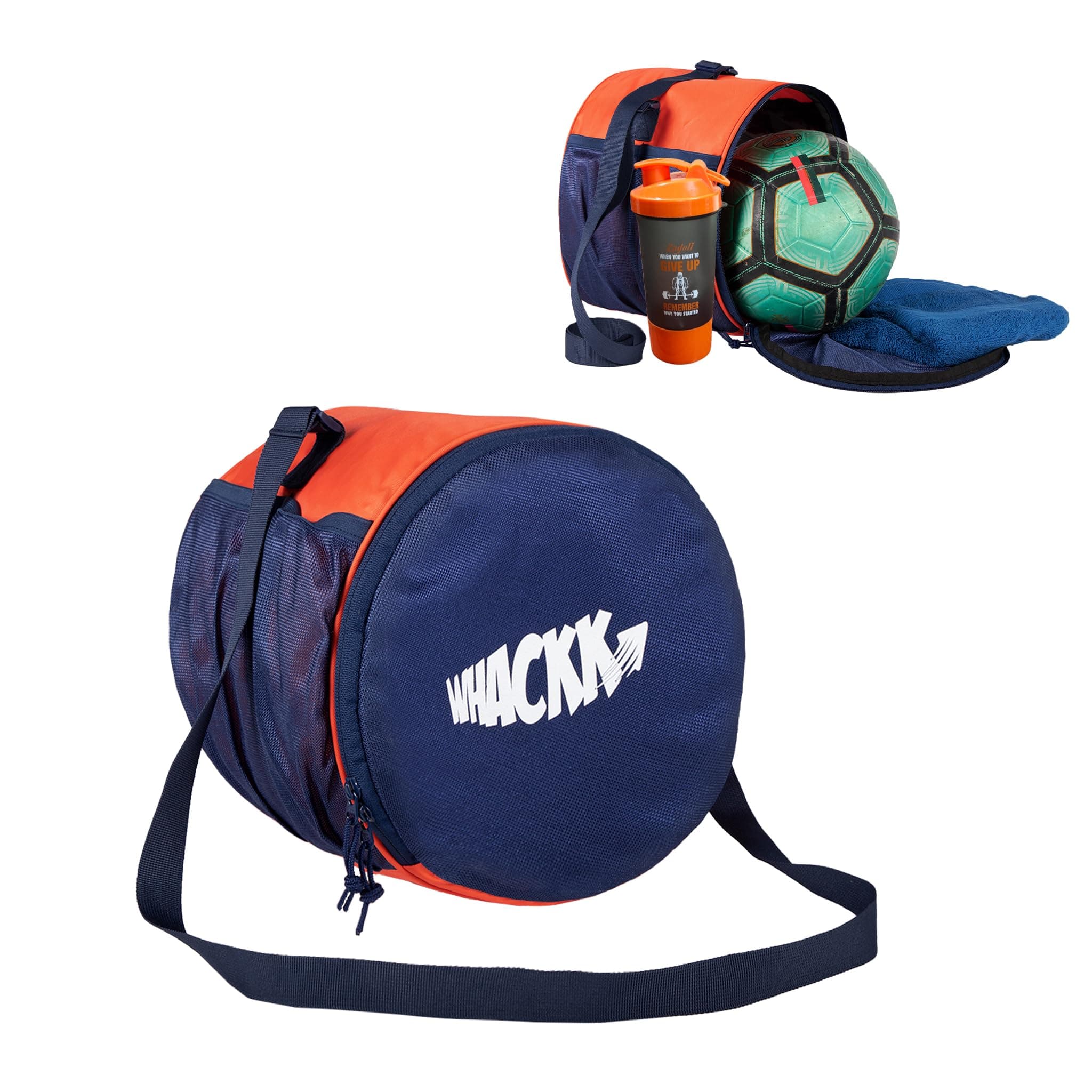 WHACKK Kick Soccer Navy Orange Football Equipment Bags|Basketball Volleyball Bags |Adjustable Strap Backpack |Ball Bag |Kitbag - Made in India