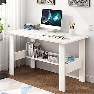 Lukzer Engineered Wood Computer Desk with One Tier Shelves | ST-004/White | Laptop Study Table for Office Home Workstation Writing Modern Desk (90 x 50 x 75 cm)