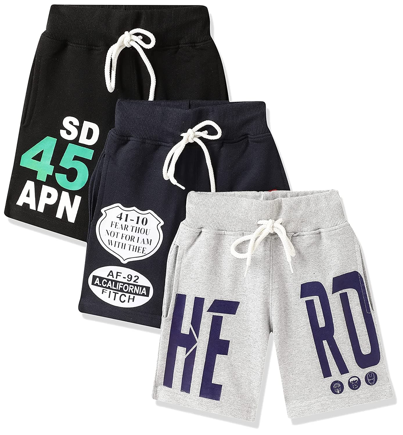 T2F Boys Cotton Printed Shorts with Two Side Pockets (Pack of 3)