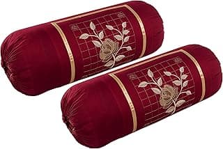 Microfiber Rose Embroidery Bolsters Covers Set of 2 Piece (Maroon)
