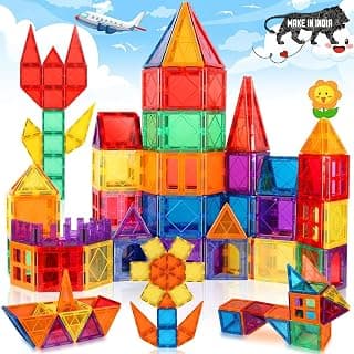 Set of 40 Big (75mm) Magnetic Building Tiles for Kids, Educational Stacking Blocks for Boys Girls, Magnets Construction Toys, (Big Tiles Set of 40 PCS)