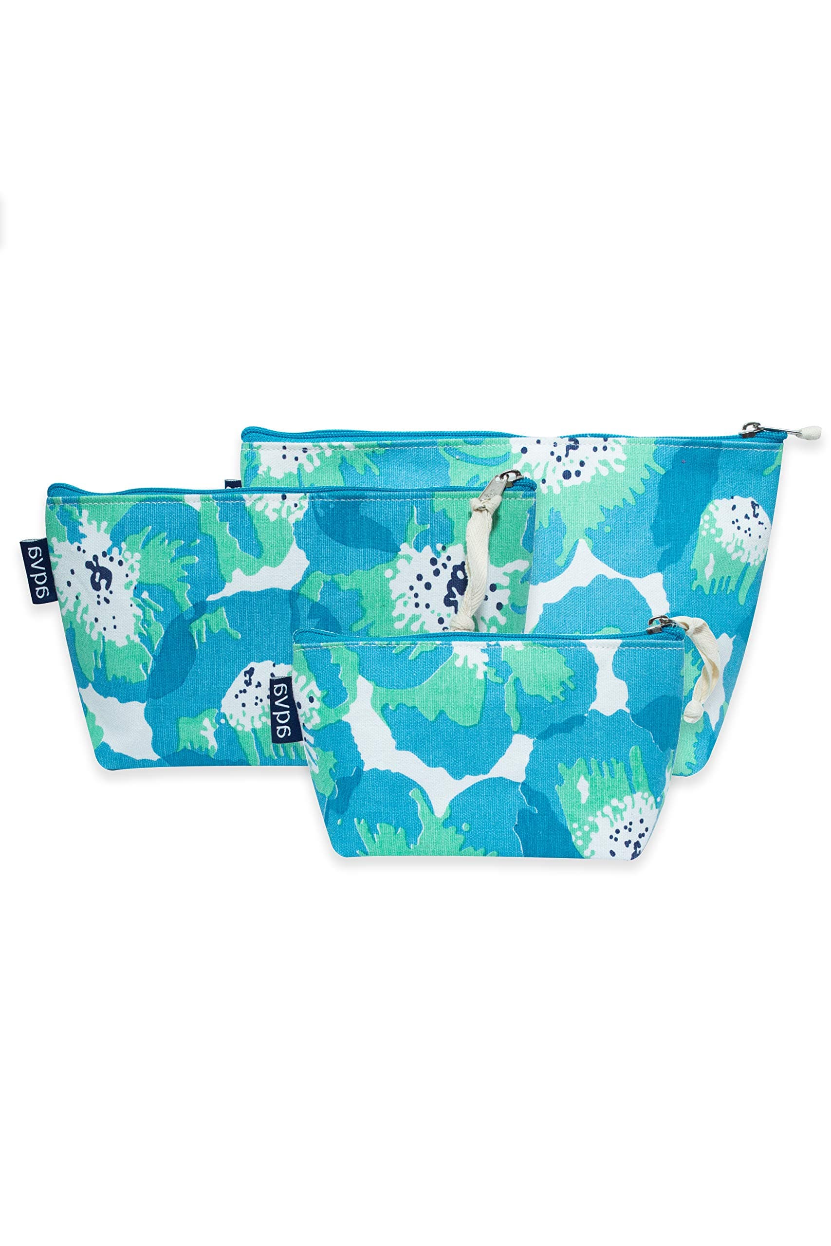 AQVA Set of 3 Printed Eco Friendly Cotton Canvas Pouch, Cosmetic Bag, Small Makeup Bag, Multi-Function Beach Travel Cosmetic Bag, Coin Purse, Toiletry Kit Bags