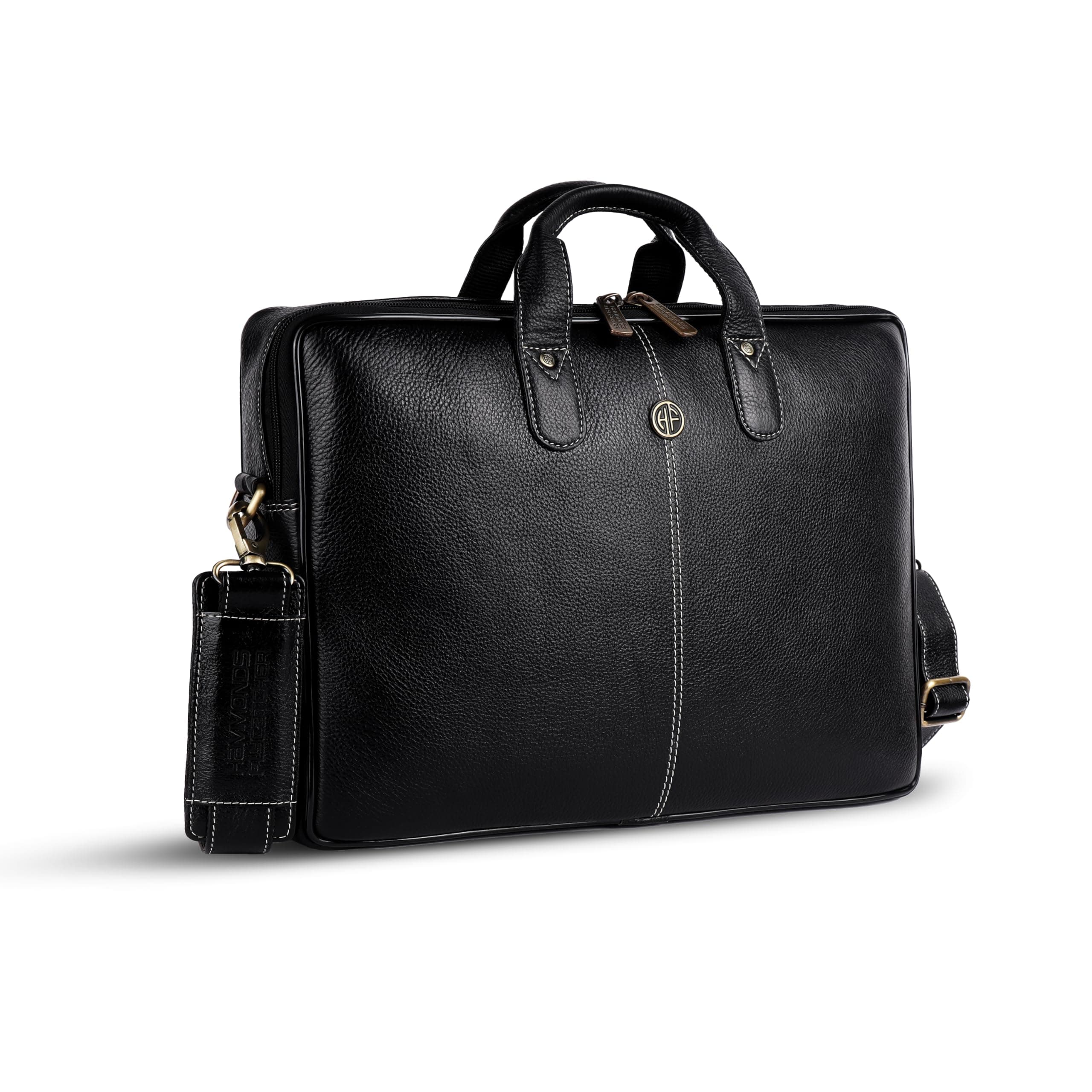 HAMMONDS FLYCATCHER Genuine Leather Office Bag for Men - 15.6 Inch Laptop Bag for Men for Professionals, Business Travelers - Adjustable Straps & Multiple Compartments - 1 Year Warranty - Black