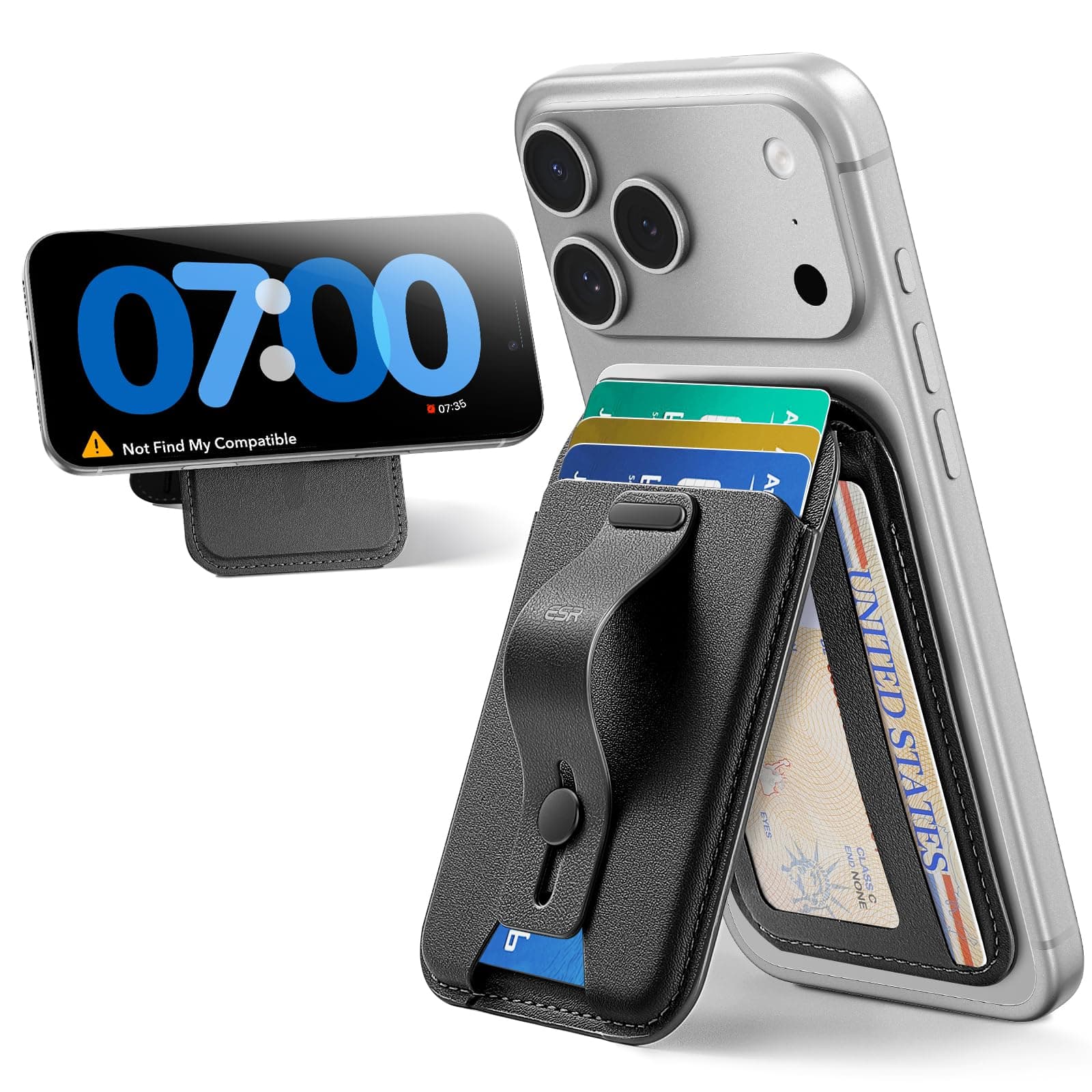 ESR Upgraded for MagSafe Wallet,5 Card Holder with Adjustable Stand,RFID-Blocking,Secure Grip,Wallet for iPhone 17e/17/16/15/14/13/12,Google Pixel 10 Samsung,Not for Mini,Not Find My,Black