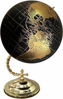 Big 10 Inch Size World Map Globe with Stylish Gold Stand for Home,Living,Bedroom & Hall Décor Office Table, Gift Item, Kids Room, Educational Tool,Showpiece Item -Gold Black color