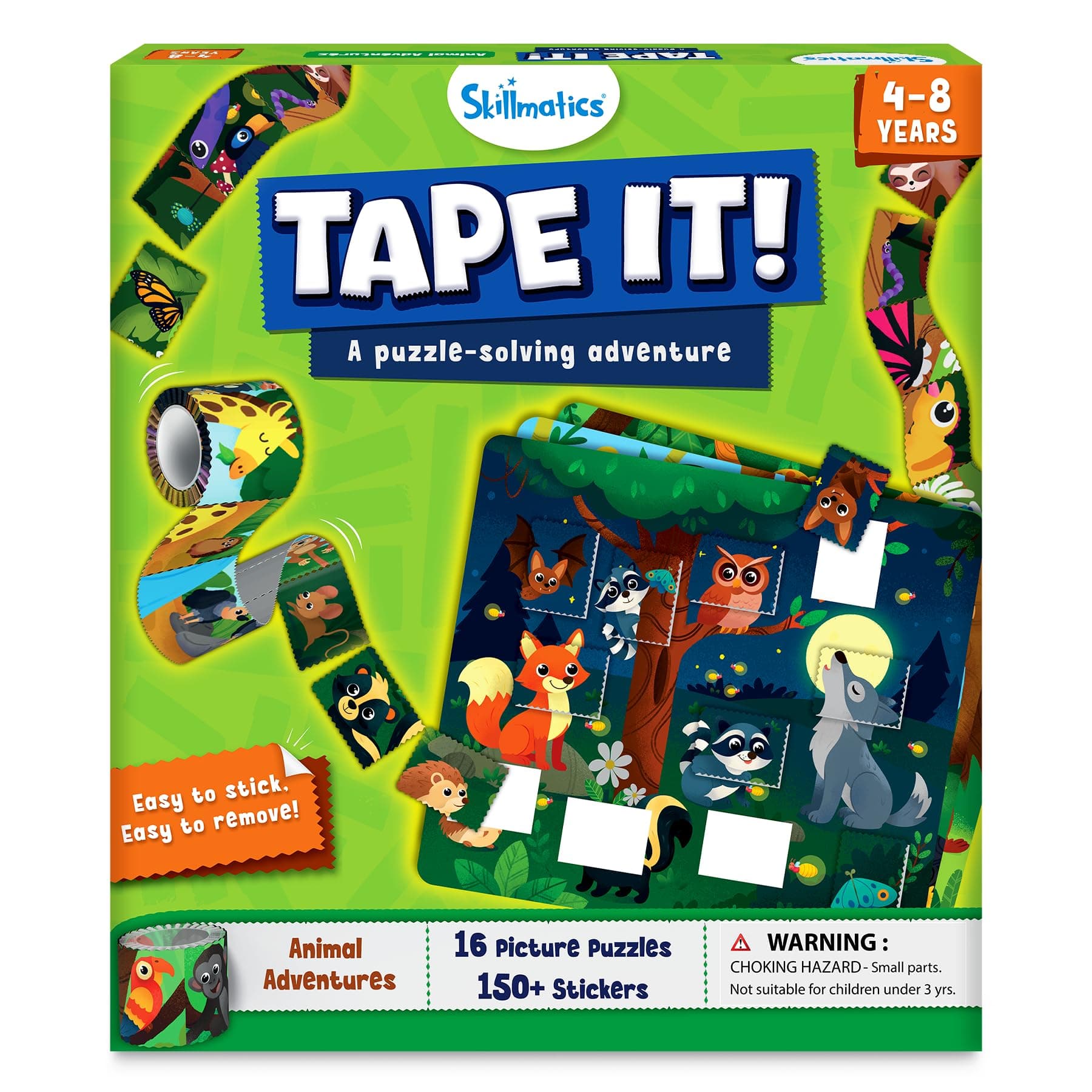 Skillmatics Puzzle Activity - Tape It Animals, 150+ Easy-Tear Stickers, Art & Craft Kit, Educational Fine Motor Skills & Travel Toy, Gift for Kids Ages 4, 5, 6, 7, 8