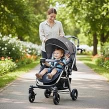 R for Rabbit Chocolate Ride Stylish Baby Stroller and Pram for Baby, Kids, Infants, Newborn, Boys & Girls of 6 Months to 3 Years (Grey Safari)