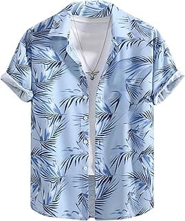 DHRUVI TRENDZ Men’s Tropical Printed Shirt | Hawaiian Beach Wear Summer Shirt for Men | Lightweight Breathable Casual Half Sleeve Button Down Shirts | Vacation Resort Wear
