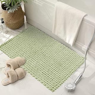 SANMARINO Non Slip Chenille Bath Mat, Extra Soft Bathroom Mat, Super Absorbent Fluffy Bath Mats for Bathroom, Machine-Washable Quick Dry Bath Rug Foot Mat, 16"x24", Green
